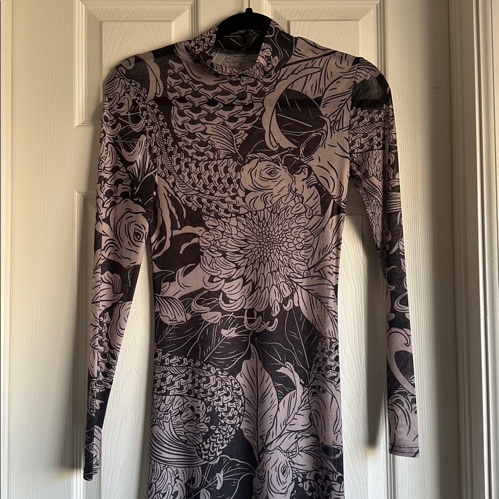 Floral Koi Fish Mesh Long Sleeve Dress